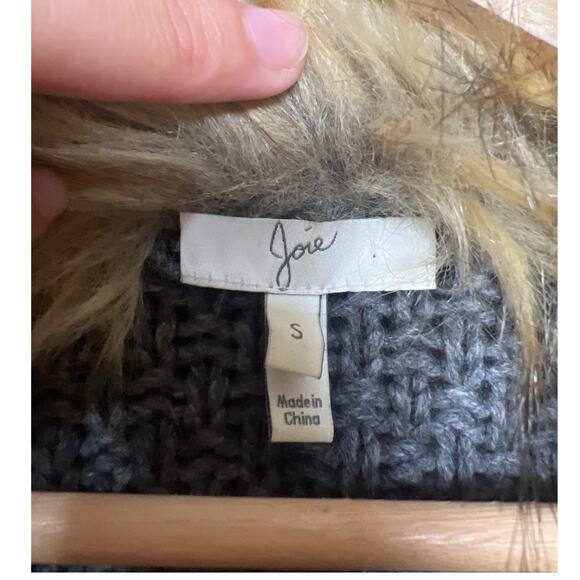 Joie Wool Yak Faux Fur Cozy Sweater Open Cardigan Gray Size Small - Picture 2 of 6